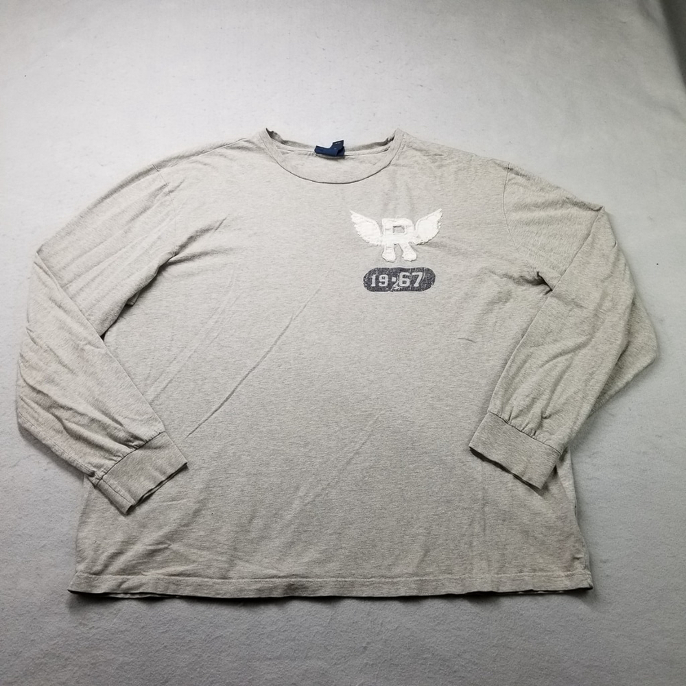 Vintage Polo Ralph Lauren T-Shirt Mens Size XL Gray R Wings 1967 Logo Long Sleev